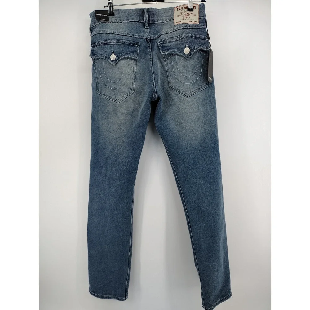 True Religion Ricky Relaxed Straight Jeans Medium Horizon Wash Mens 32x34 new